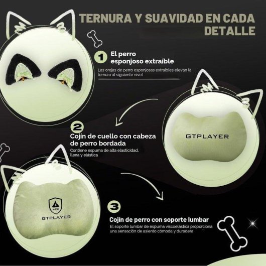 Silla gaming GTPLAYER con orejas de gato, terciopelo, reposapiés y soporte lumbar