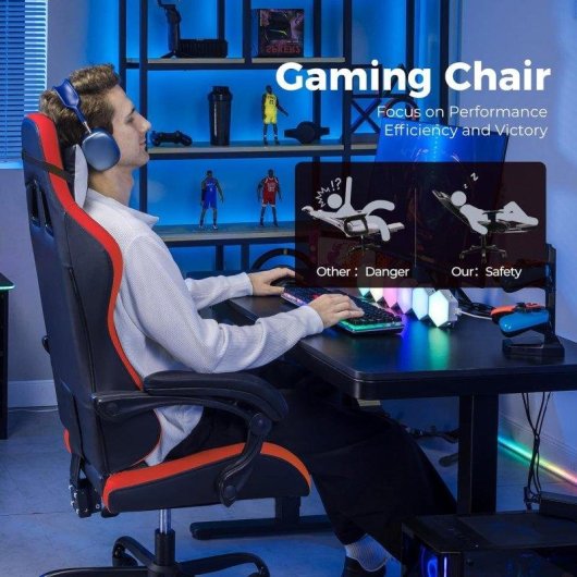 Gaming-Stuhl GTPLAYER Rot mit Lendenwirbelstuetze und reglbarem Nacken