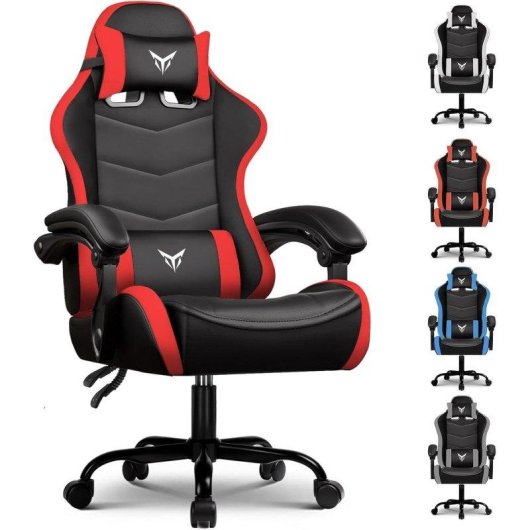 Gaming-Stuhl GTPLAYER Rot mit Lendenwirbelstuetze und reglbarem Nacken