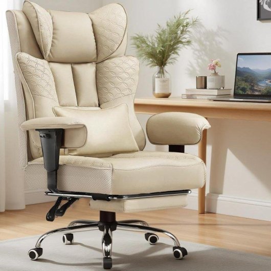 Cadeira GTPLAYER Ergonomica com apoio de pes Bege