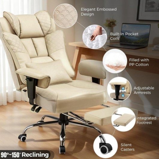Cadeira GTPLAYER Ergonomica com apoio de pes Bege