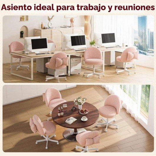 Chaise de bureau GTPLAYER réglable sans accoudoirs avec dossier en peluche rose