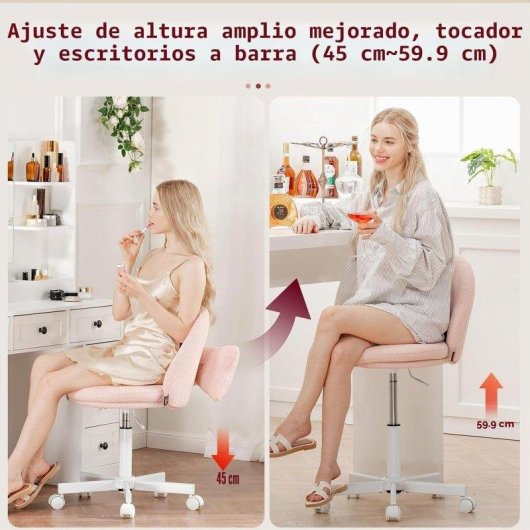 Chaise de bureau GTPLAYER réglable sans accoudoirs avec dossier en peluche rose