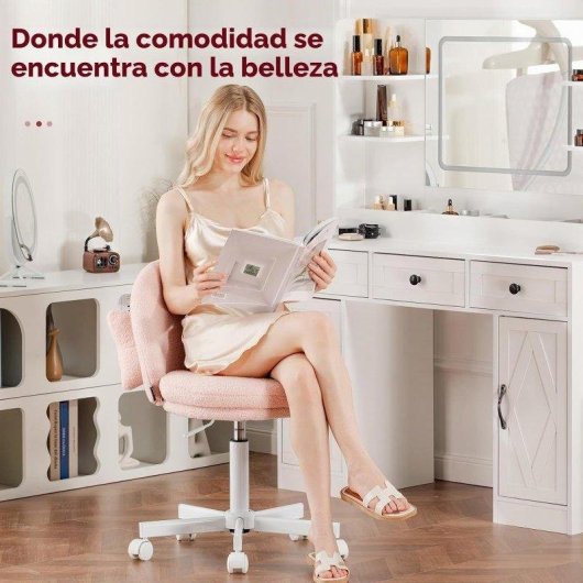 Chaise de bureau GTPLAYER réglable sans accoudoirs avec dossier en peluche rose
