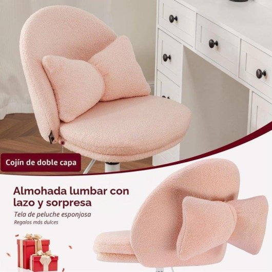 Chaise de bureau GTPLAYER réglable sans accoudoirs avec dossier en peluche rose