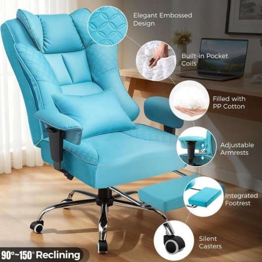 Cadeira gaming GTPLAYER ergonómica com apoio de pes PU azul claro