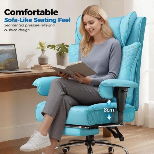 Cadeira gaming GTPLAYER ergonómica com apoio de pes PU azul claro
