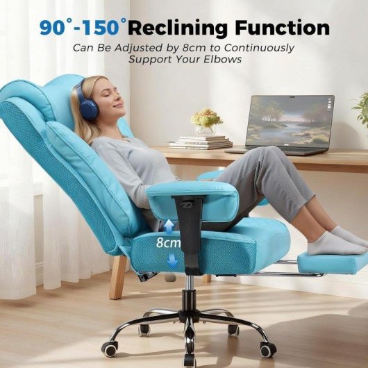 Cadeira gaming GTPLAYER ergonómica com apoio de pes PU azul claro