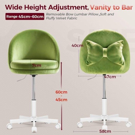 Chaise de bureau GTPLAYER Home Office sans accoudoirs réglable velours vert