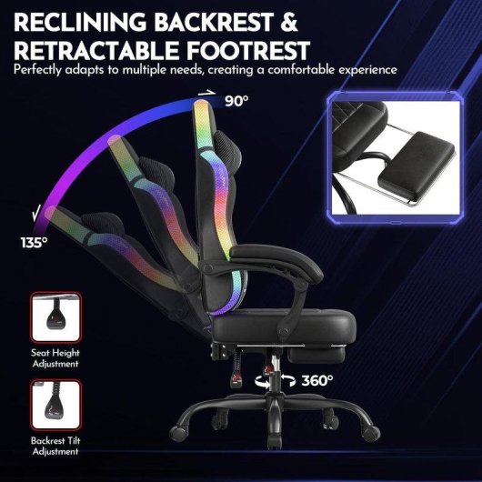 Sedia Gaming GTPLAYER LED RGB Tasca Posteriore Telecomando