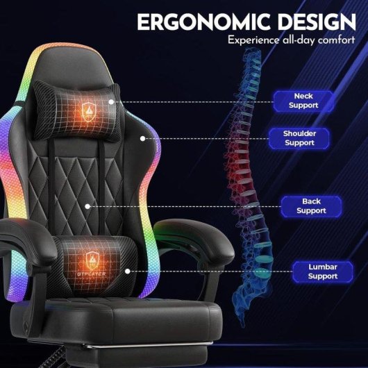 Sedia Gaming GTPLAYER LED RGB Tasca Posteriore Telecomando