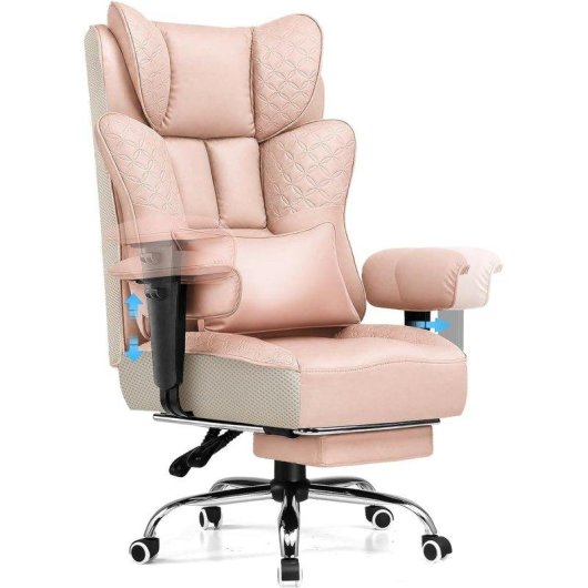 Silla Gaming Ergonómica GTPLAYER con Reposapiés Retráctil y Reclinable 150° Rosa
