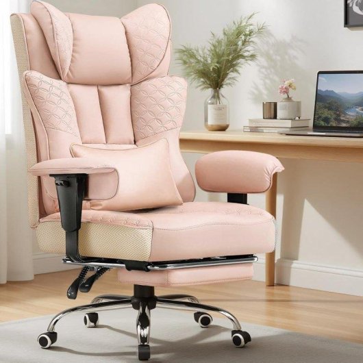 Silla Gaming Ergonómica GTPLAYER con Reposapiés Retráctil y Reclinable 150° Rosa