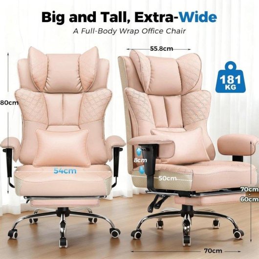 Silla Gaming Ergonómica GTPLAYER con Reposapiés Retráctil y Reclinable 150° Rosa