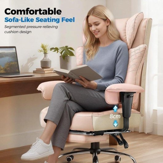 Silla Gaming Ergonómica GTPLAYER con Reposapiés Retráctil y Reclinable 150° Rosa