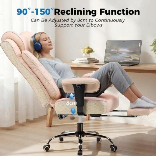Silla Gaming Ergonómica GTPLAYER con Reposapiés Retráctil y Reclinable 150° Rosa
