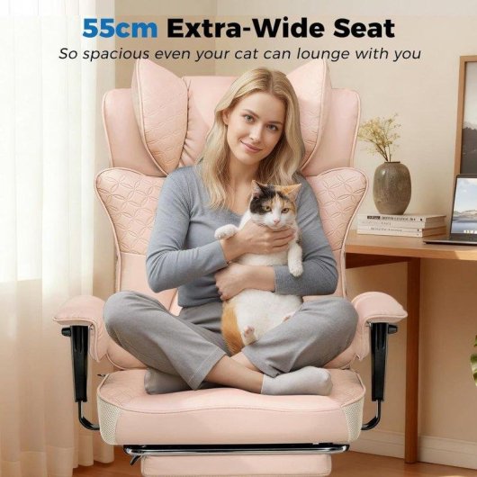 Silla Gaming Ergonómica GTPLAYER con Reposapiés Retráctil y Reclinable 150° Rosa