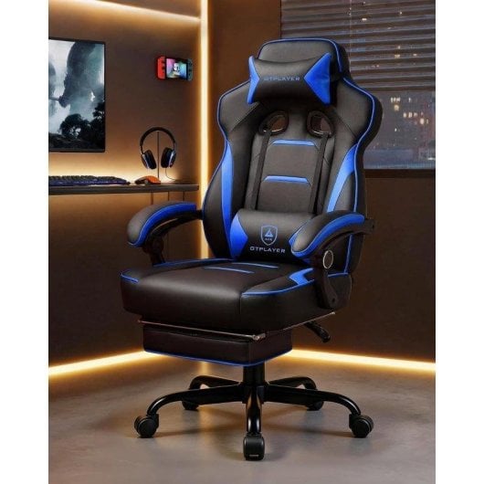 Chaise de jeu ergonomique GTPLAYER avec repose-pieds et accoudoirs synchronisés, soutien lombaire