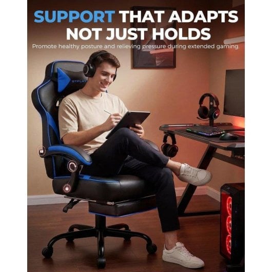 Chaise de jeu ergonomique GTPLAYER avec repose-pieds et accoudoirs synchronisés, soutien lombaire