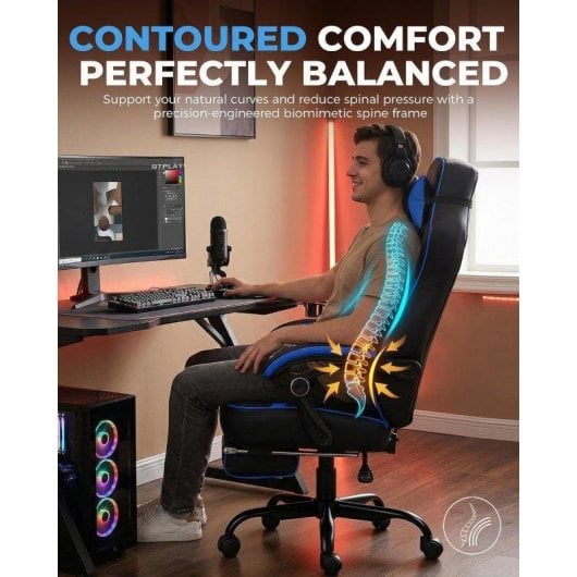 Chaise de jeu ergonomique GTPLAYER avec repose-pieds et accoudoirs synchronisés, soutien lombaire