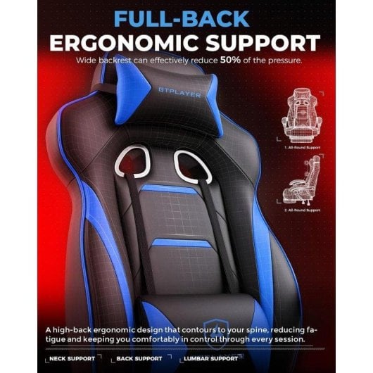 Chaise de jeu ergonomique GTPLAYER avec repose-pieds et accoudoirs synchronisés, soutien lombaire