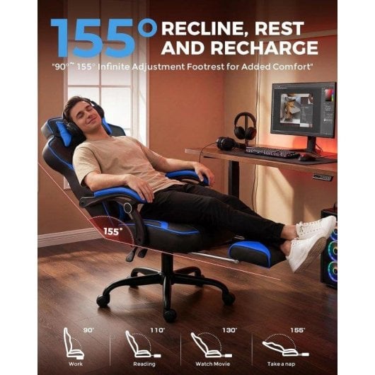 Chaise de jeu ergonomique GTPLAYER avec repose-pieds et accoudoirs synchronisés, soutien lombaire