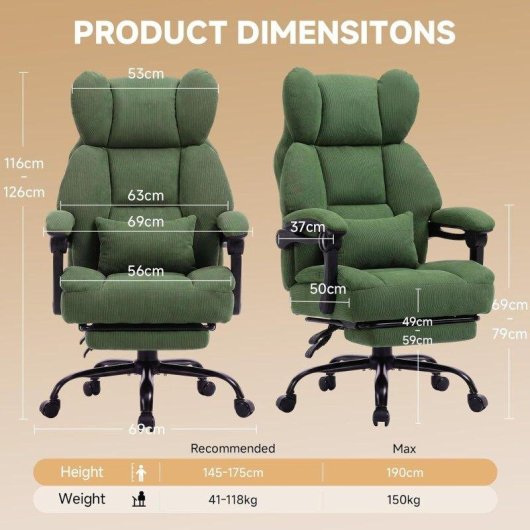 Cadeira ergonómica GTPLAYER com apoio de pés, suporte lombar e braços sincronizados