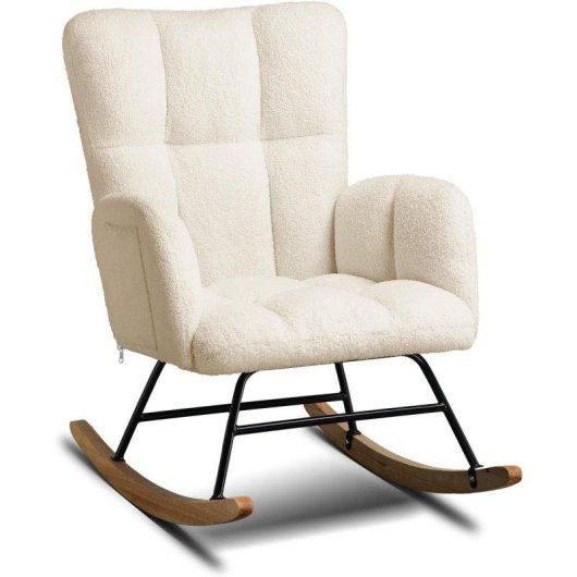 Silla mecedora GTPLAYER con reposabrazos, tela de peluche, 136 kg - Beige