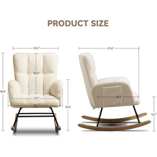 Silla mecedora GTPLAYER con reposabrazos, tela de peluche, 136 kg - Beige