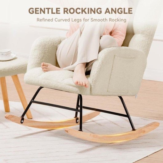 Silla mecedora GTPLAYER con reposabrazos, tela de peluche, 136 kg - Beige