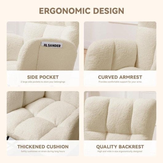 Silla mecedora GTPLAYER con reposabrazos, tela de peluche, 136 kg - Beige