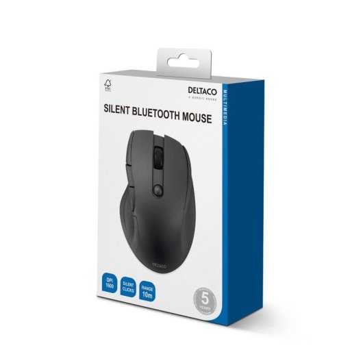 Ratón Deltaco MS-906 Bluetooth 1600 DPI Schwarz 6 Tasten Rechtshänder