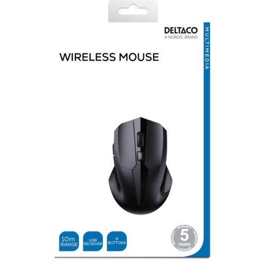 Maus Deltaco MS-776 RF Wireless USB 1600 DPI Schwarz 5 Tasten Rechts