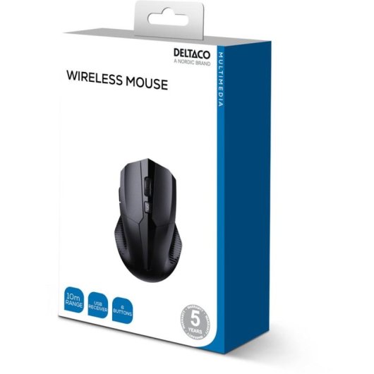 Maus Deltaco MS-776 RF Wireless USB 1600 DPI Schwarz 5 Tasten Rechts