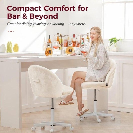 Silla de Oficina para el Hogar GTPLAYER sin Reposabrazos Ajustable en Altura Terciopelo Blanco