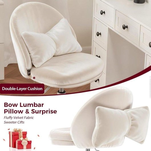 Silla de Oficina para el Hogar GTPLAYER sin Reposabrazos Ajustable en Altura Terciopelo Blanco