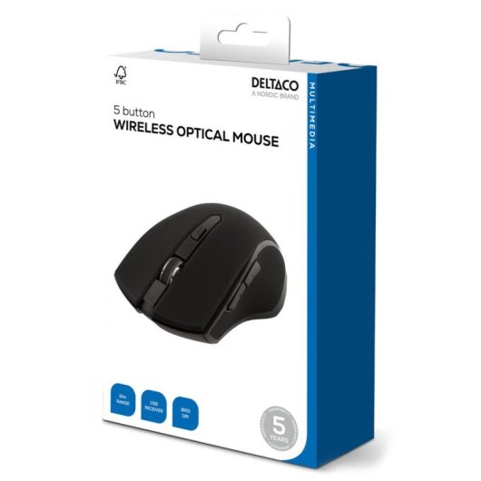 Ratón Deltaco MS-763 RF kabellos 1600 DPI Schwarz Ambidextrous 5 Tasten