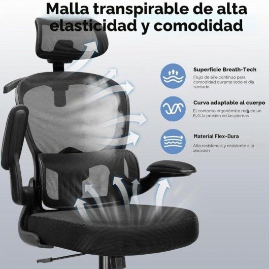 Ergonomischer Bürostuhl GTPLAYER mit 3D-Kopfstütze und klappbaren Armlehnen