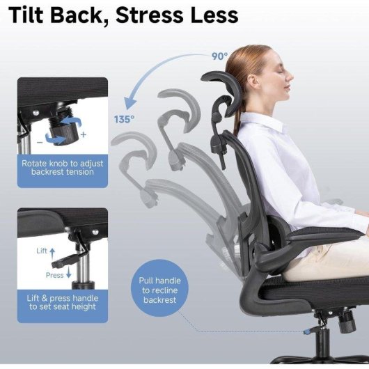 Ergonomischer Bürostuhl GTPLAYER mit 3D-Kopfstütze und klappbaren Armlehnen