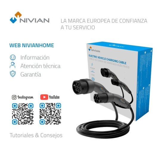 Cable de carga Vehículo Eléctrico NIVIAN Tipo 2 7kW 7,5 m