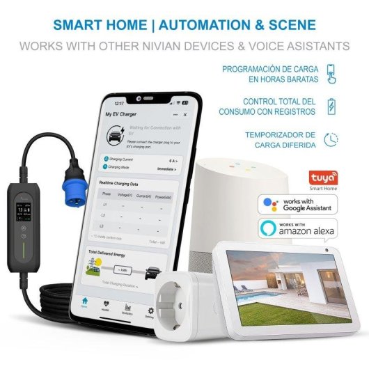 Cargador portátil Nivian para Vehículo Eléctrico Tipo 2 7kW 32A 7,5m