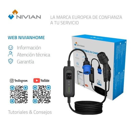 Cargador portátil Nivian para Vehículo Eléctrico Tipo 2 7kW 32A 7,5m
