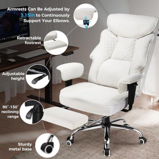 Cadeira de gaming GTPLAYER Grande utilizador 3D PU 180kg Branco