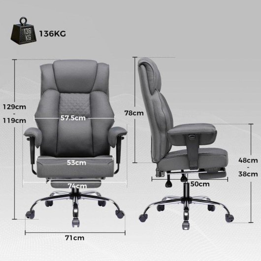 Chaise GTPLAYER Wide Gaming avec repose-pieds tissu gris