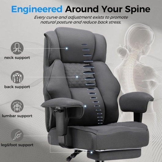 Chaise GTPLAYER Wide Gaming avec repose-pieds tissu gris