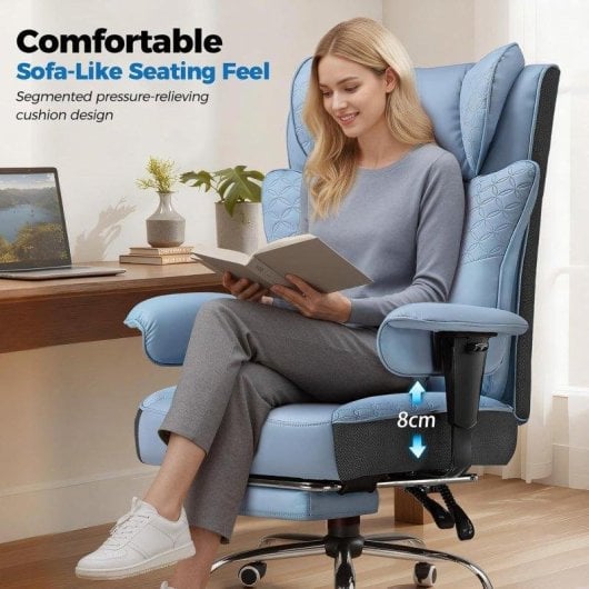Cadeira Gaming GTPLAYER Ergonómica com Apoio para Pés e Reclinação 150° Azul