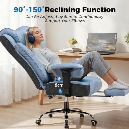 Cadeira Gaming GTPLAYER Ergonómica com Apoio para Pés e Reclinação 150° Azul