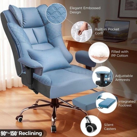Cadeira Gaming GTPLAYER Ergonómica com Apoio para Pés e Reclinação 150° Azul