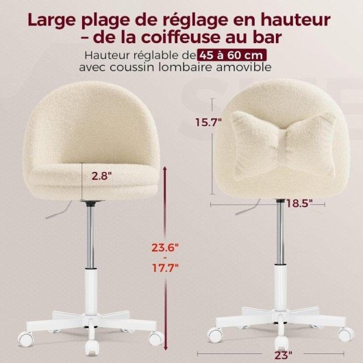 Silla de oficina GTPLAYER Vanity Chair blanca sin brazos, altura regulable y ruedas