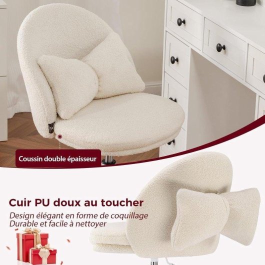 Silla de oficina GTPLAYER Vanity Chair blanca sin brazos, altura regulable y ruedas
